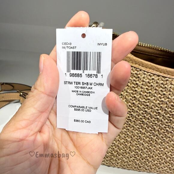 NWT COACH Teri Shoulder Bag With Charm CEC43 straw/Im/Toast - Picture 7 of 7